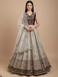 Great Off-White Stone Work Net Wedding Wear Lehenga Choli With Dupatta