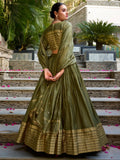 Great Olive Green Border Work Chanderi Mehendi Wear Lehenga Choli - Zeel Clothing