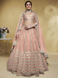 Great Pink Foil Work Net Engagement Wear Lehenga Choli With Dupatta - Zeel Clothing