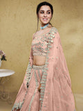 Great Pink Foil Work Net Engagement Wear Lehenga Choli With Dupatta - Zeel Clothing