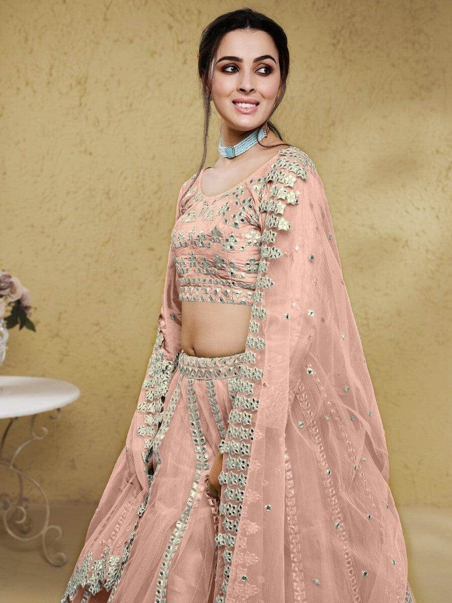 Great Pink Foil Work Net Engagement Wear Lehenga Choli With Dupatta - Zeel Clothing