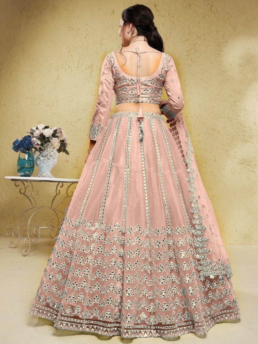 Great Pink Foil Work Net Engagement Wear Lehenga Choli With Dupatta - Zeel Clothing
