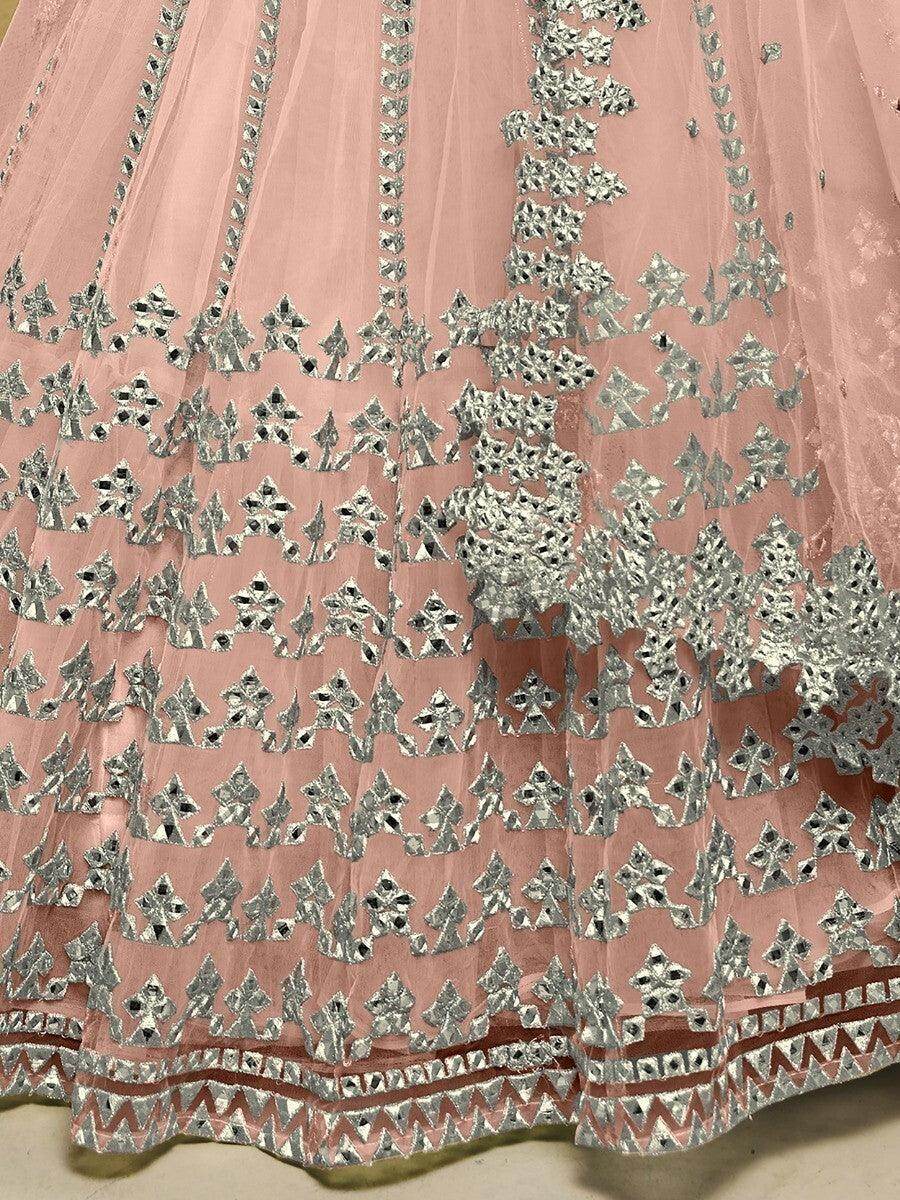 Great Pink Foil Work Net Engagement Wear Lehenga Choli With Dupatta - Zeel Clothing