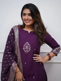 Great Purple Embroidered Chanderi Silk Function Wear Pant Suit With Dupatta - Zeel Clothing