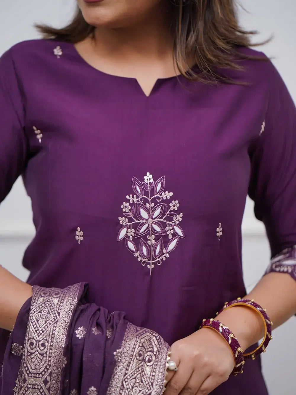 Great Purple Embroidered Chanderi Silk Function Wear Pant Suit With Dupatta - Zeel Clothing