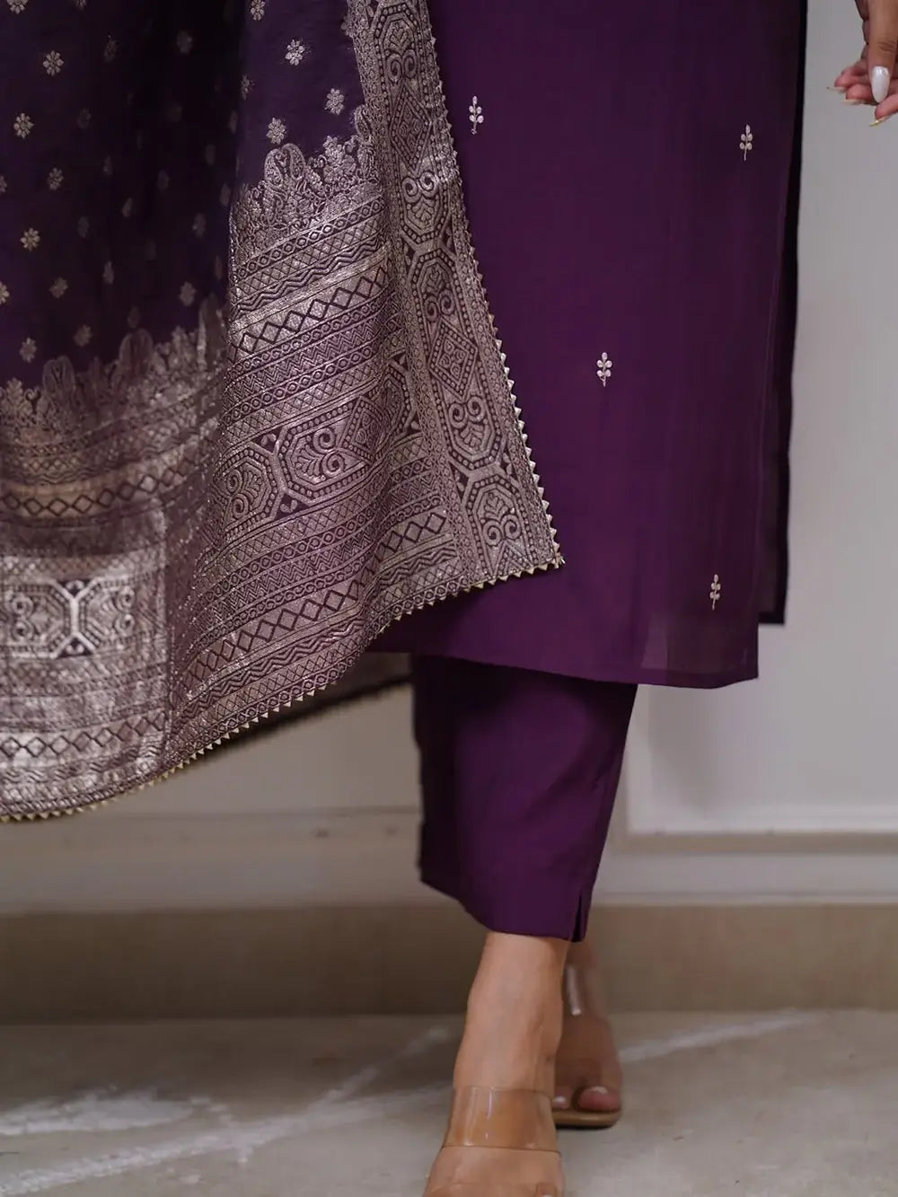 Great Purple Embroidered Chanderi Silk Function Wear Pant Suit With Dupatta - Zeel Clothing