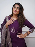 Great Purple Embroidered Chanderi Silk Function Wear Pant Suit With Dupatta - Zeel Clothing