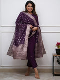 Great Purple Embroidered Chanderi Silk Function Wear Pant Suit With Dupatta - Zeel Clothing