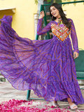 Great Purple Kutchi Patch Work Georgette Navratri Wear Gown - Zeel Clothing