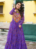 Great Purple Kutchi Patch Work Georgette Navratri Wear Gown - Zeel Clothing