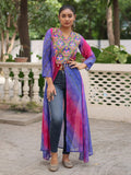 Great Purple Patch Work Georgette Festive Wear Front Slit Kurti - Zeel Clothing