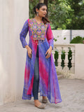 Great Purple Patch Work Georgette Festive Wear Front Slit Kurti - Zeel Clothing