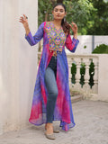 Great Purple Patch Work Georgette Festive Wear Front Slit Kurti - Zeel Clothing