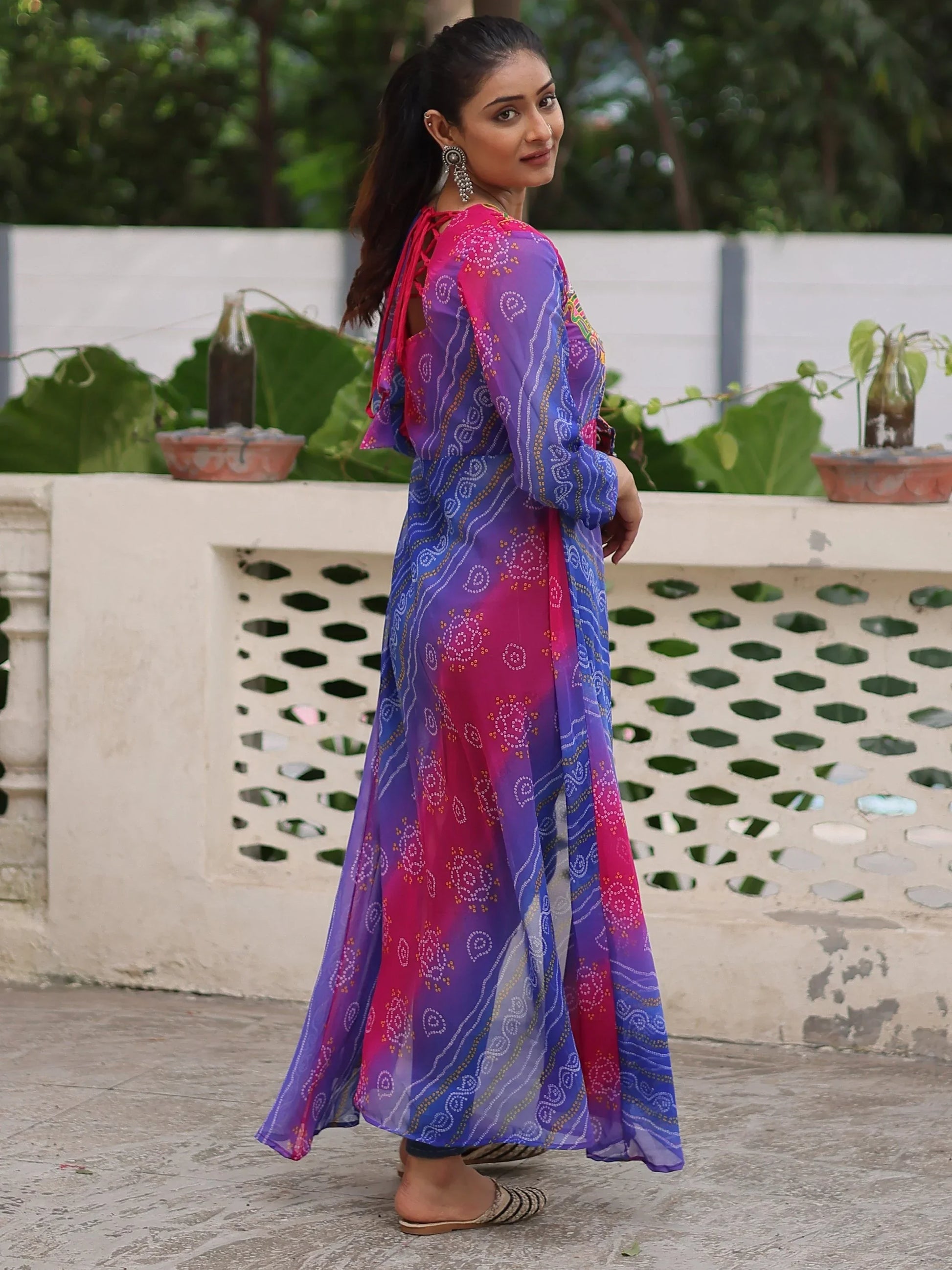 Great Purple Patch Work Georgette Festive Wear Front Slit Kurti - Zeel Clothing
