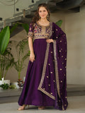 Great Purple Sequins Vichitra Silk Wedding Wear Gown With Dupatta - Zeel Clothing