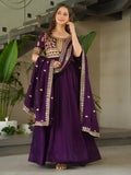 Great Purple Sequins Vichitra Silk Wedding Wear Gown With Dupatta - Zeel Clothing
