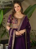 Great Purple Sequins Vichitra Silk Wedding Wear Gown With Dupatta - Zeel Clothing