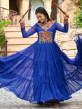 Great Royal Blue Laheriya Printed Georgette Festive Wear Gown - Zeel Clothing