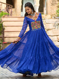 Great Royal Blue Laheriya Printed Georgette Festive Wear Gown - Zeel Clothing