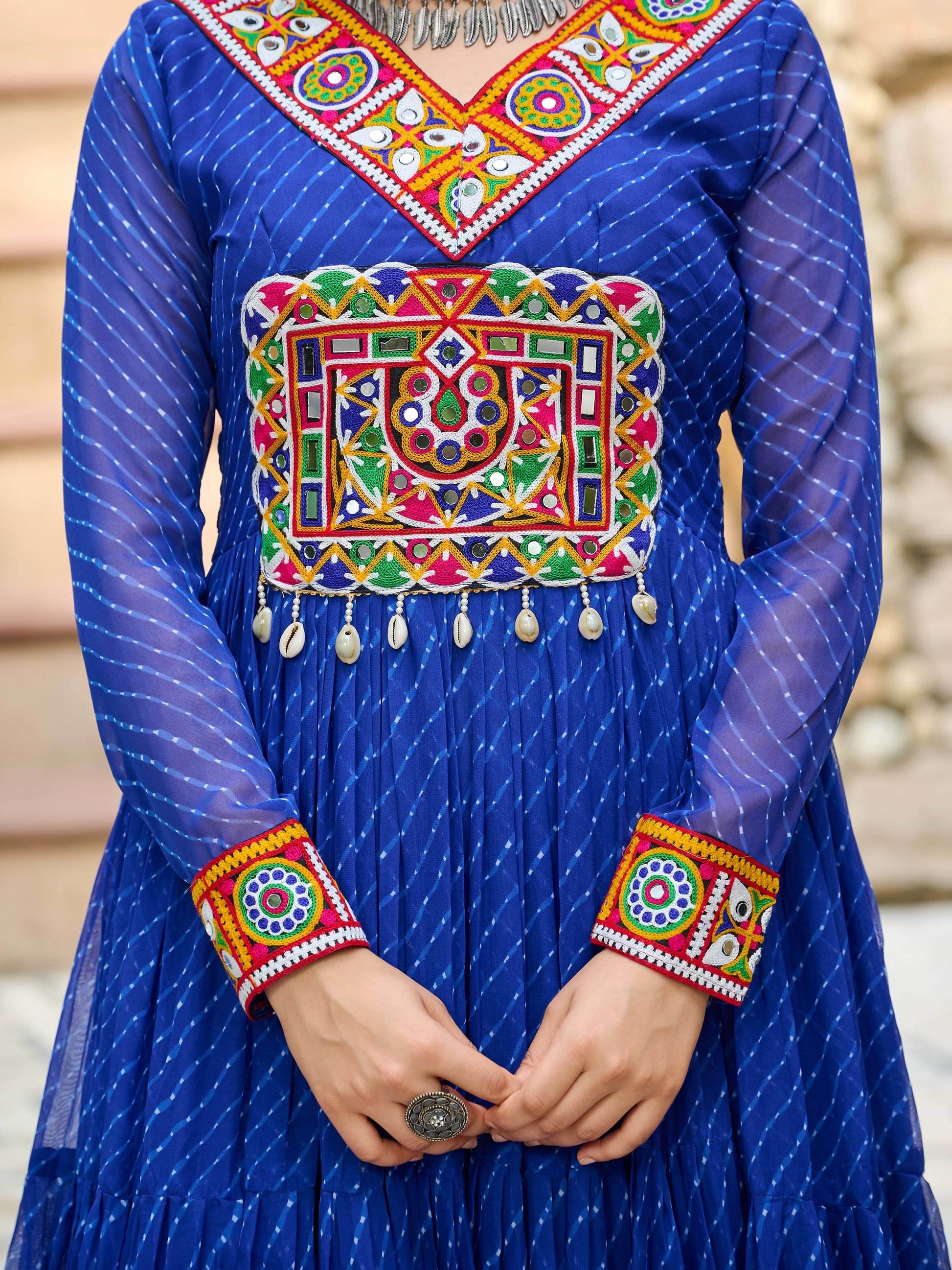 Great Royal Blue Laheriya Printed Georgette Festive Wear Gown - Zeel Clothing