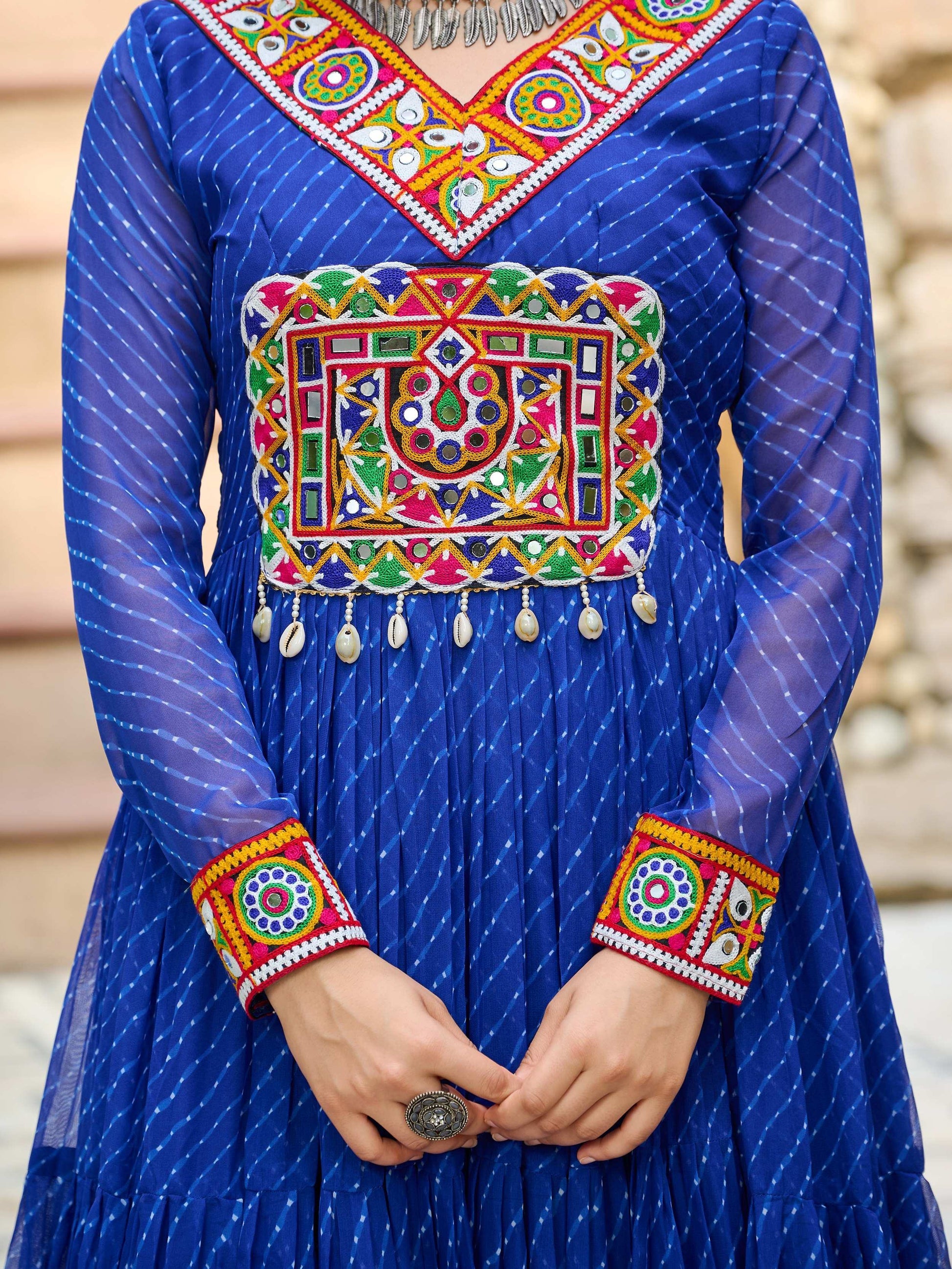 Great Royal Blue Laheriya Printed Georgette Festive Wear Gown - Zeel Clothing