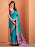 Great Teal Blue Patola Weaving Silk Function Wear Saree With Blouse - Zeel Clothing