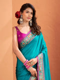 Great Teal Blue Patola Weaving Silk Function Wear Saree With Blouse - Zeel Clothing