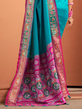 Great Teal Blue Patola Weaving Silk Function Wear Saree With Blouse - Zeel Clothing