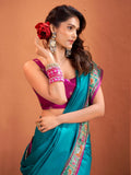 Great Teal Blue Patola Weaving Silk Function Wear Saree With Blouse - Zeel Clothing