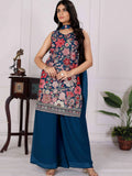 Great Teal Blue Sequins Embroidery Georgette Wedding Wear Palazzo Suit