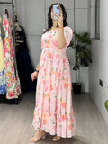 Great White Floral Printed Georgette Casual Wear Dress