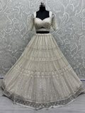 Great White Sequins Net Bridesmaid Lehenga Choli With Dupatta - Zeel Clothing