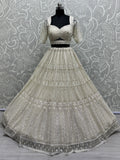 Great White Sequins Net Bridesmaid Lehenga Choli With Dupatta - Zeel Clothing