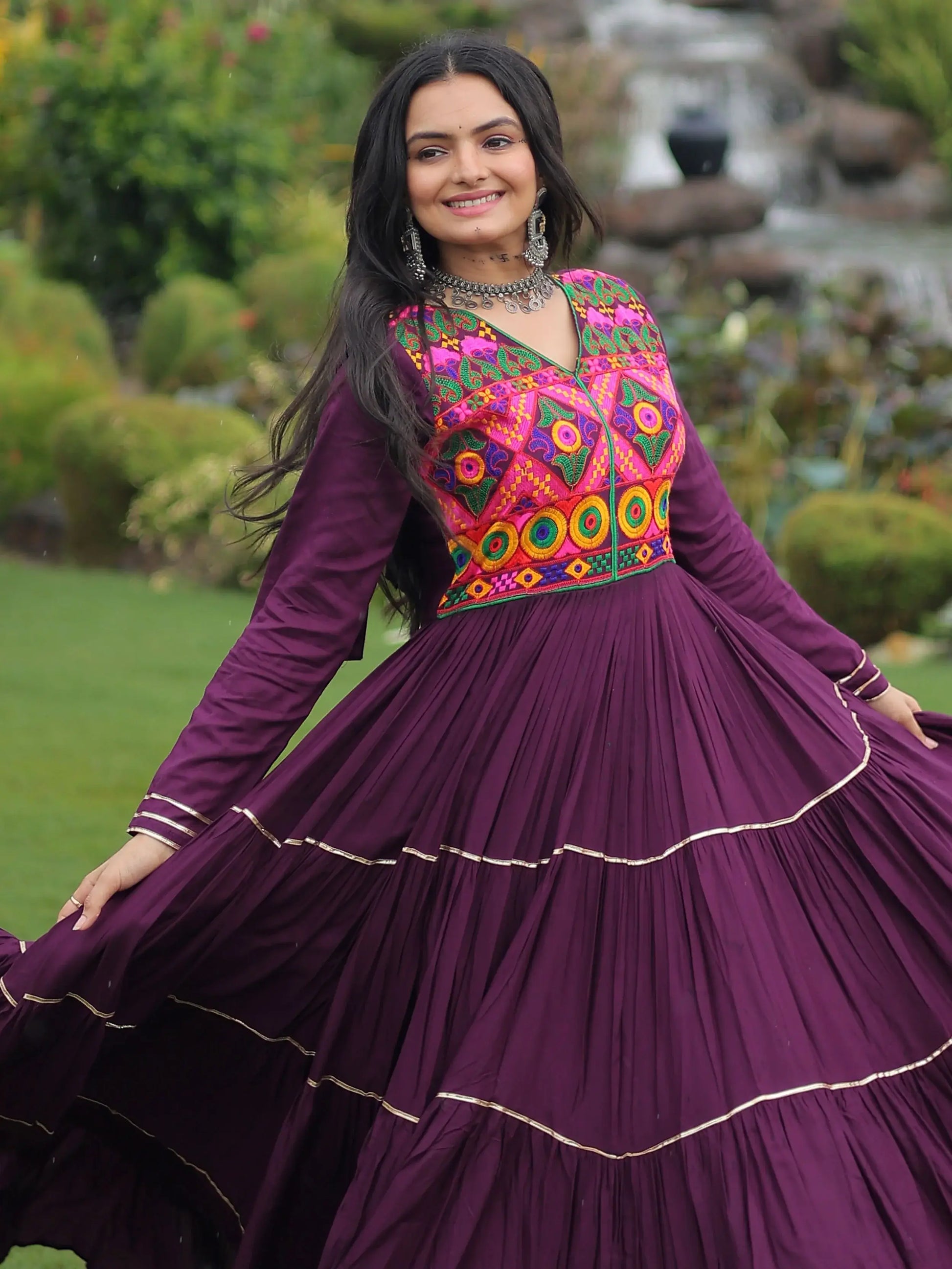 Great Wine Gamthi Work Rayon Navratri Wear Gown - Zeel Clothing