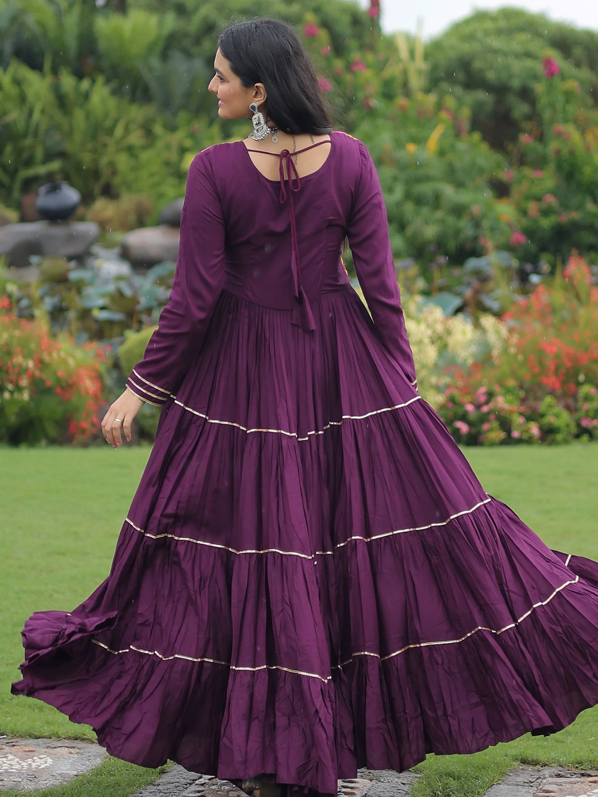 Great Wine Gamthi Work Rayon Navratri Wear Gown - Zeel Clothing