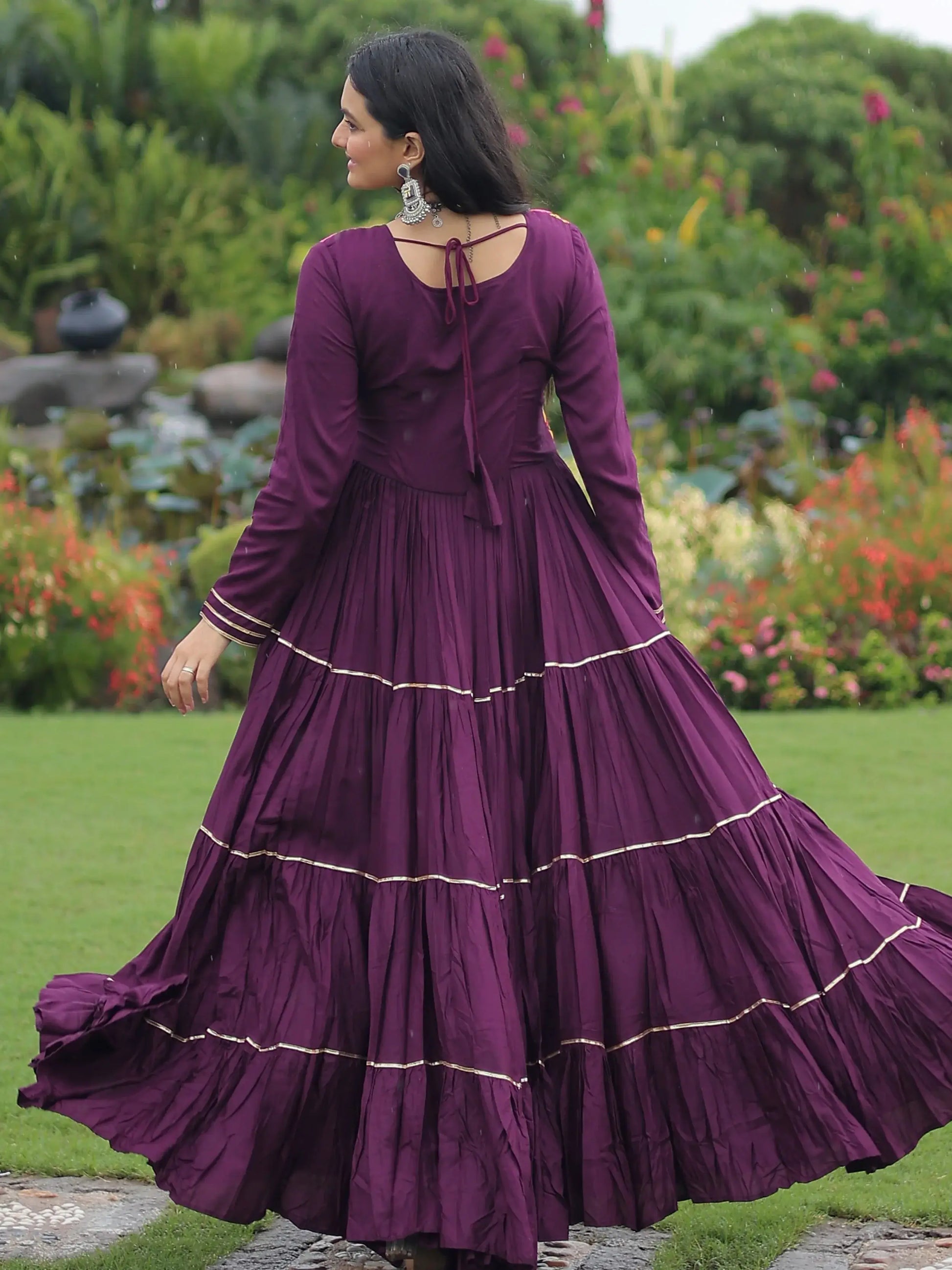 Great Wine Gamthi Work Rayon Navratri Wear Gown - Zeel Clothing