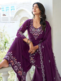 Great Wine Sequins Embroidery Georgette Traditional Palazzo Suit With Dupatta - Zeel Clothing