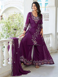 Great Wine Sequins Embroidery Georgette Traditional Palazzo Suit With Dupatta - Zeel Clothing