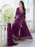 Great Wine Sequins Embroidery Georgette Traditional Palazzo Suit With Dupatta - Zeel Clothing