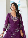 Great Wine Sequins Embroidery Georgette Traditional Palazzo Suit With Dupatta - Zeel Clothing