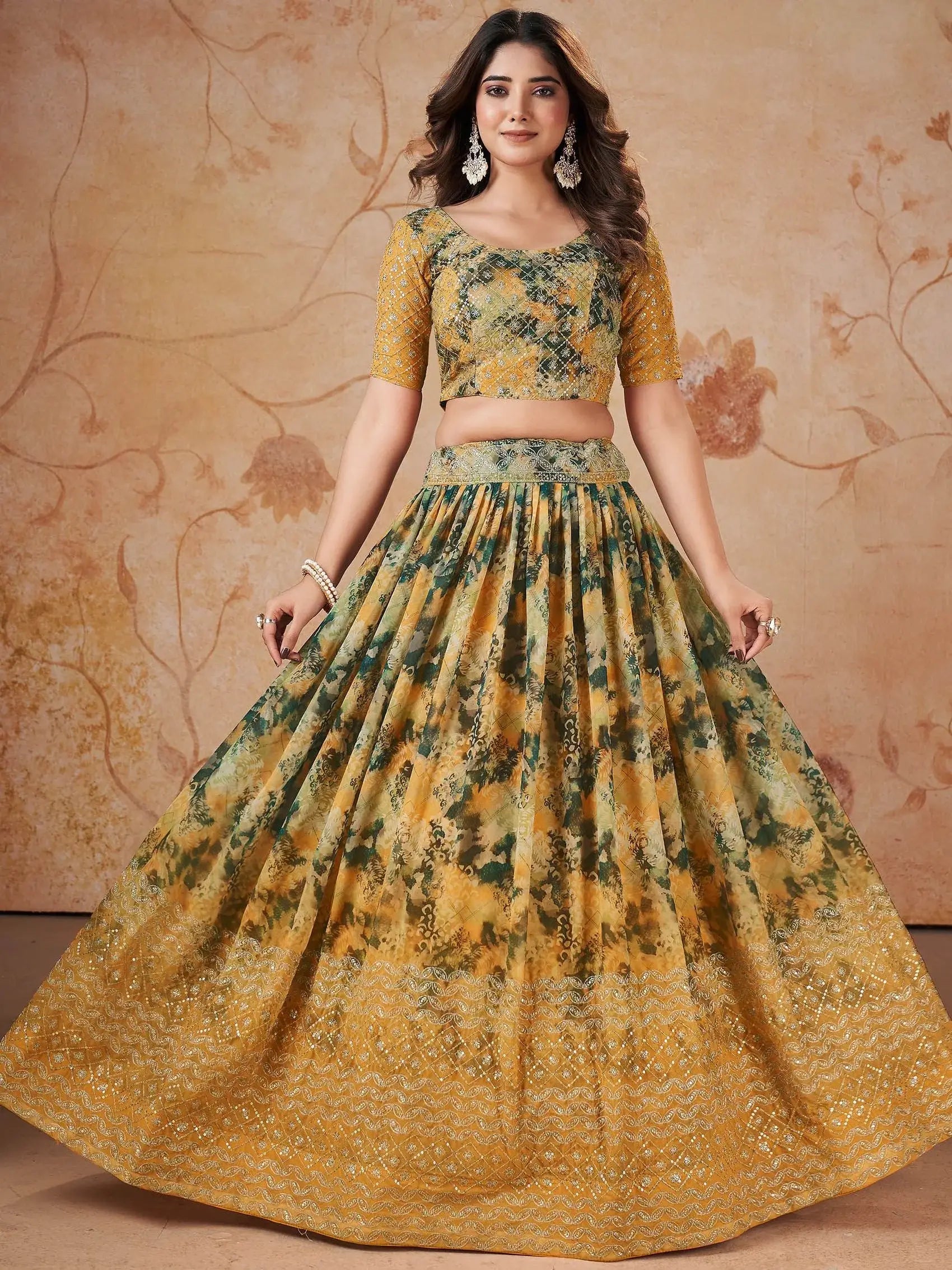 Great Yellow Zari Embroidered Georgette Festive Wear Lehenga Choli With Dupatta - Zeel Clothing