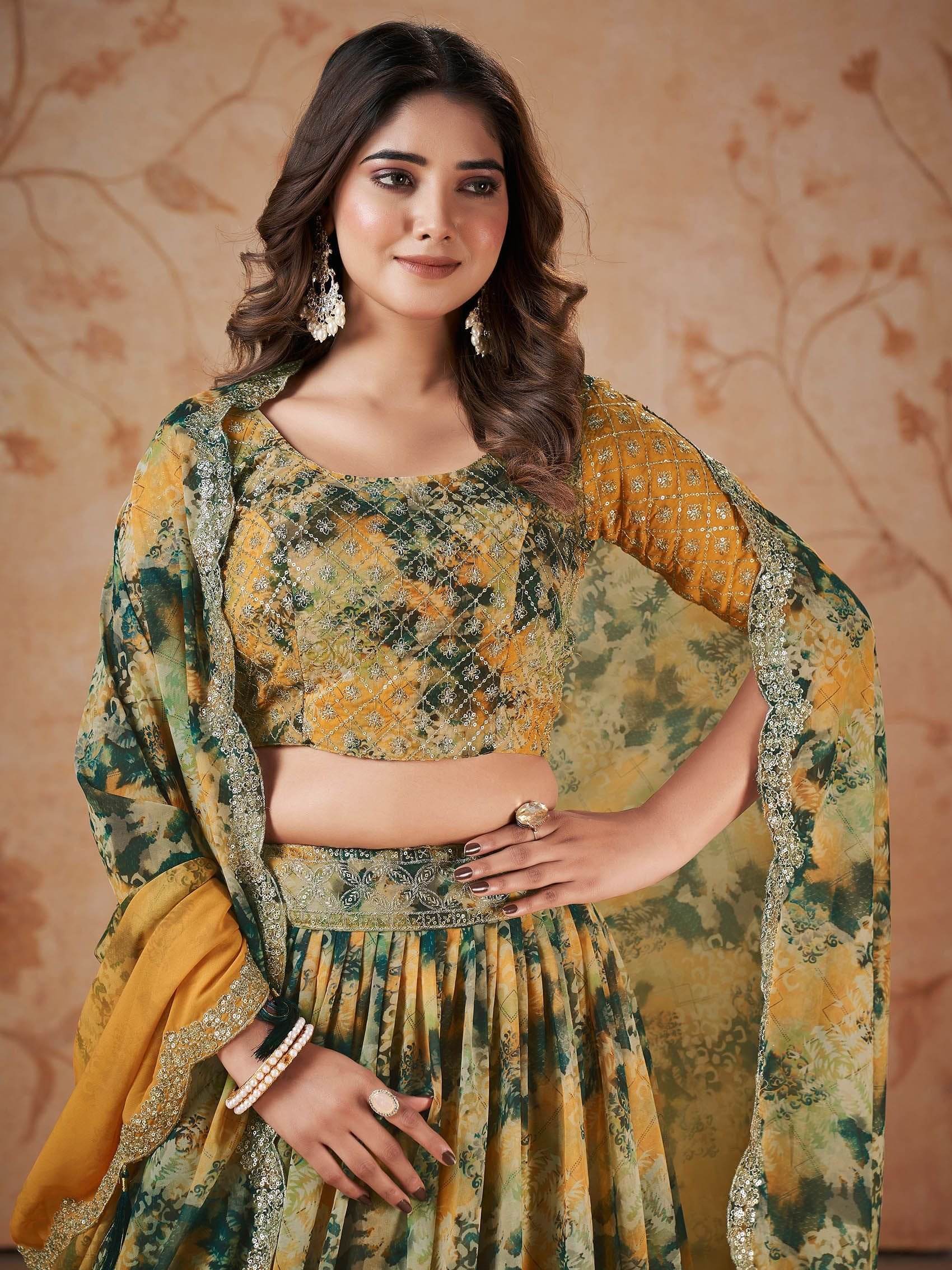 Great Yellow Zari Embroidered Georgette Festive Wear Lehenga Choli With Dupatta - Zeel Clothing
