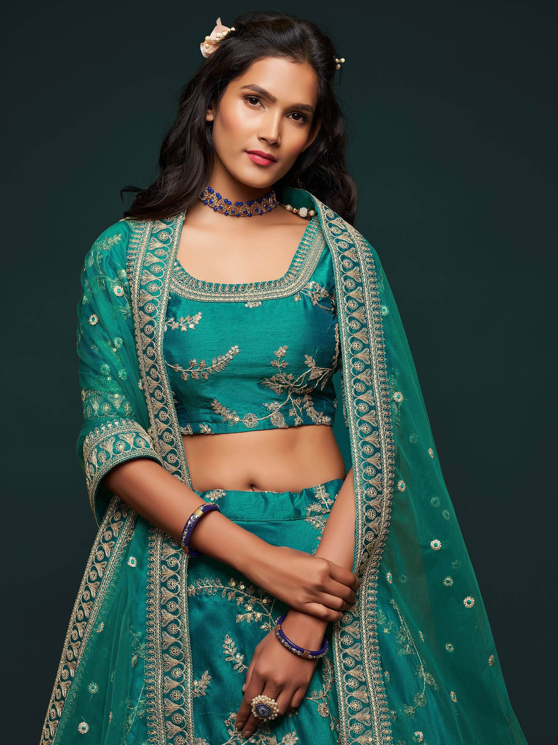 Greatest Green Thread Embroidery Art Silk Wedding Lehenga Choli - Zeel Clothing
