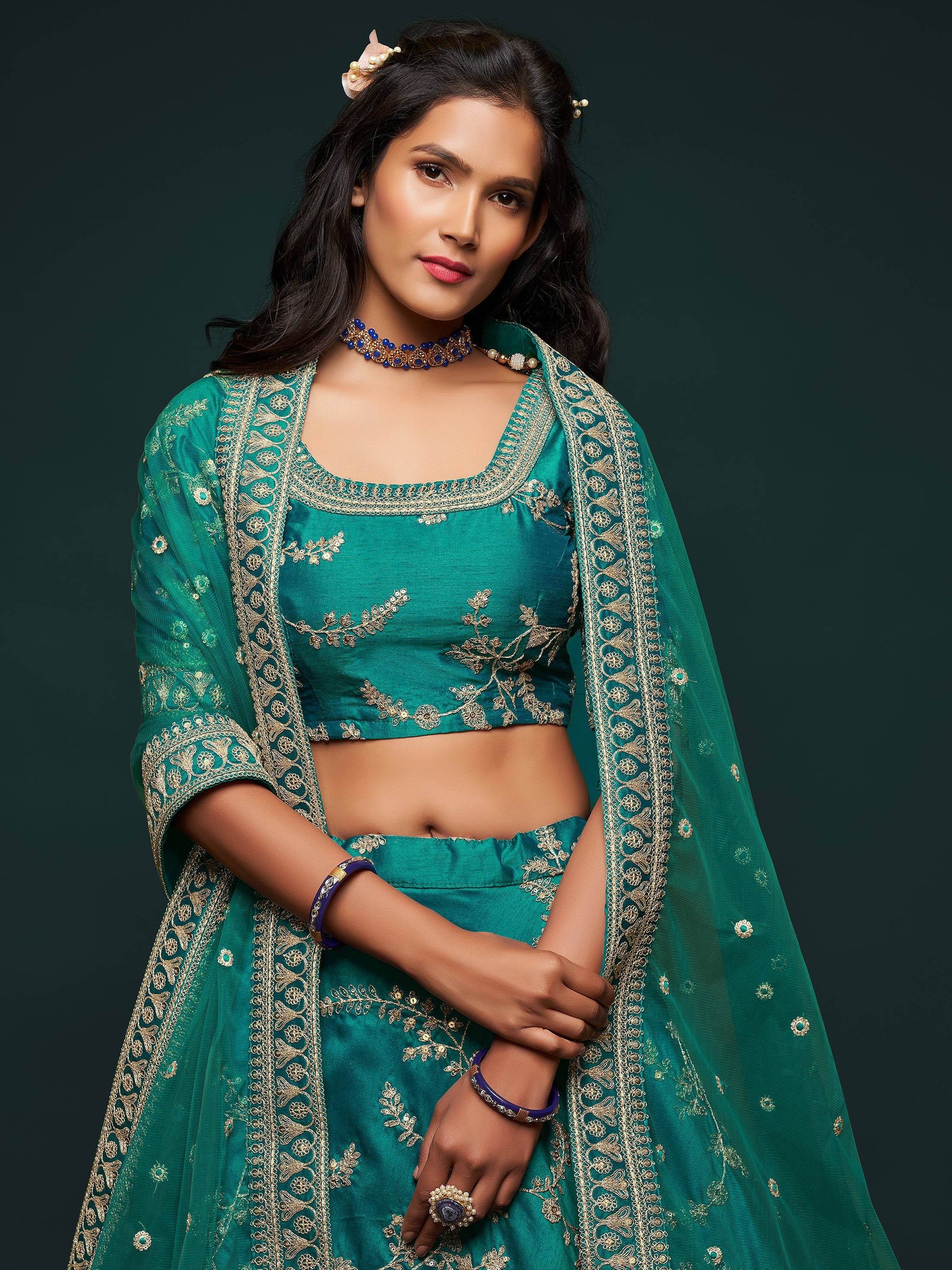 Greatest Green Thread Embroidery Art Silk Wedding Lehenga Choli - Zeel Clothing