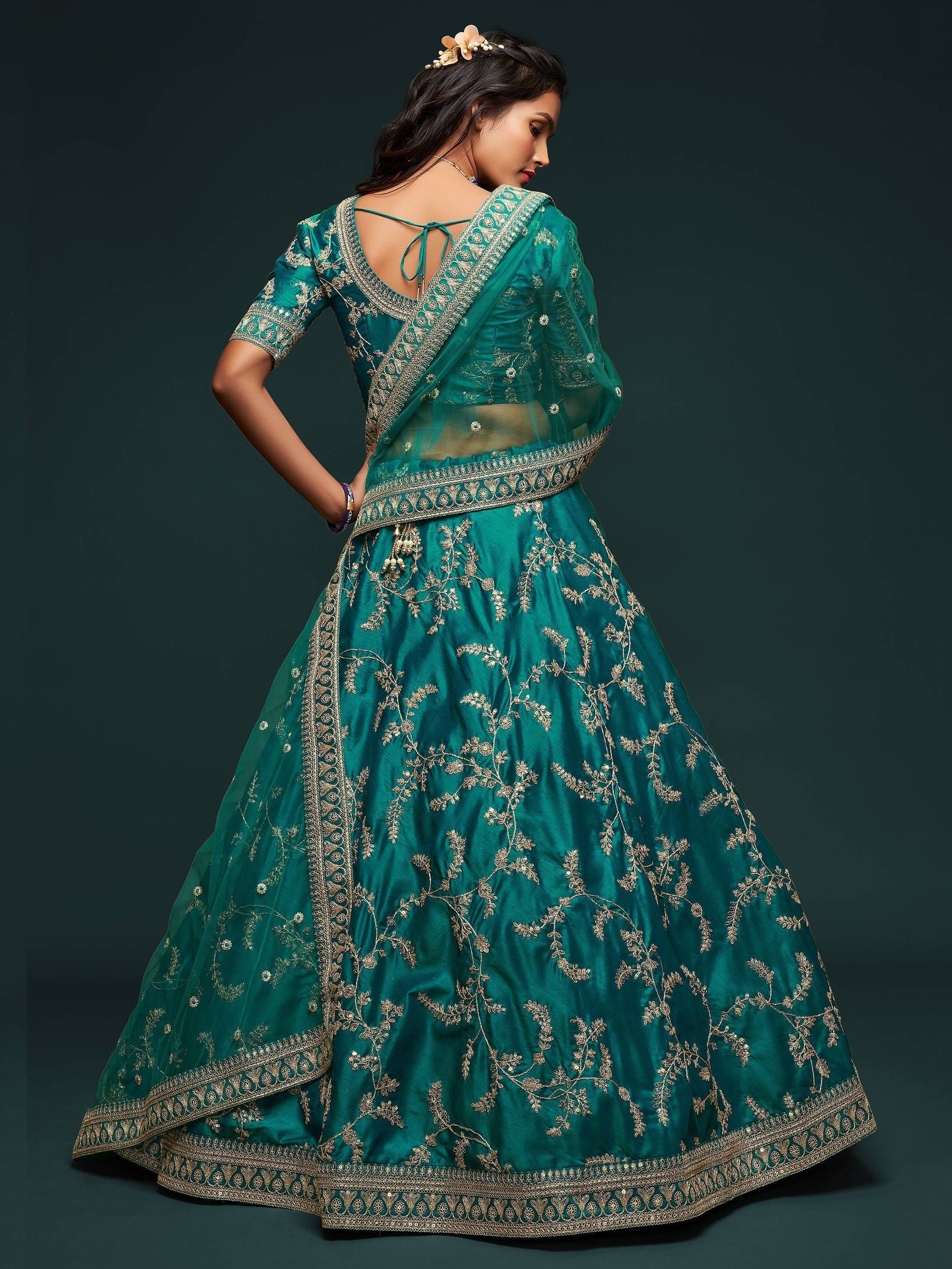 Greatest Green Thread Embroidery Art Silk Wedding Lehenga Choli - Zeel Clothing