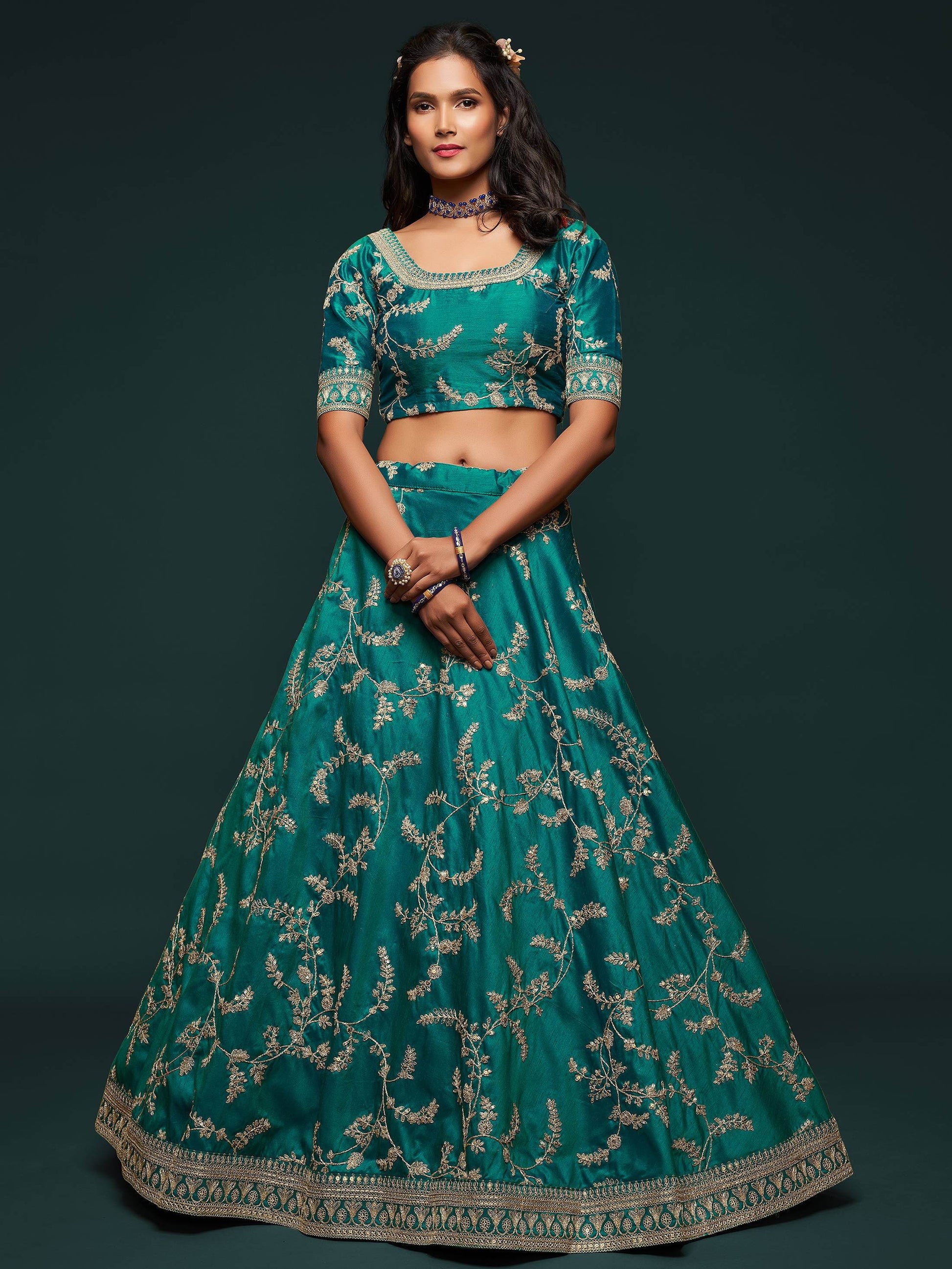 Greatest Green Thread Embroidery Art Silk Wedding Lehenga Choli - Zeel Clothing