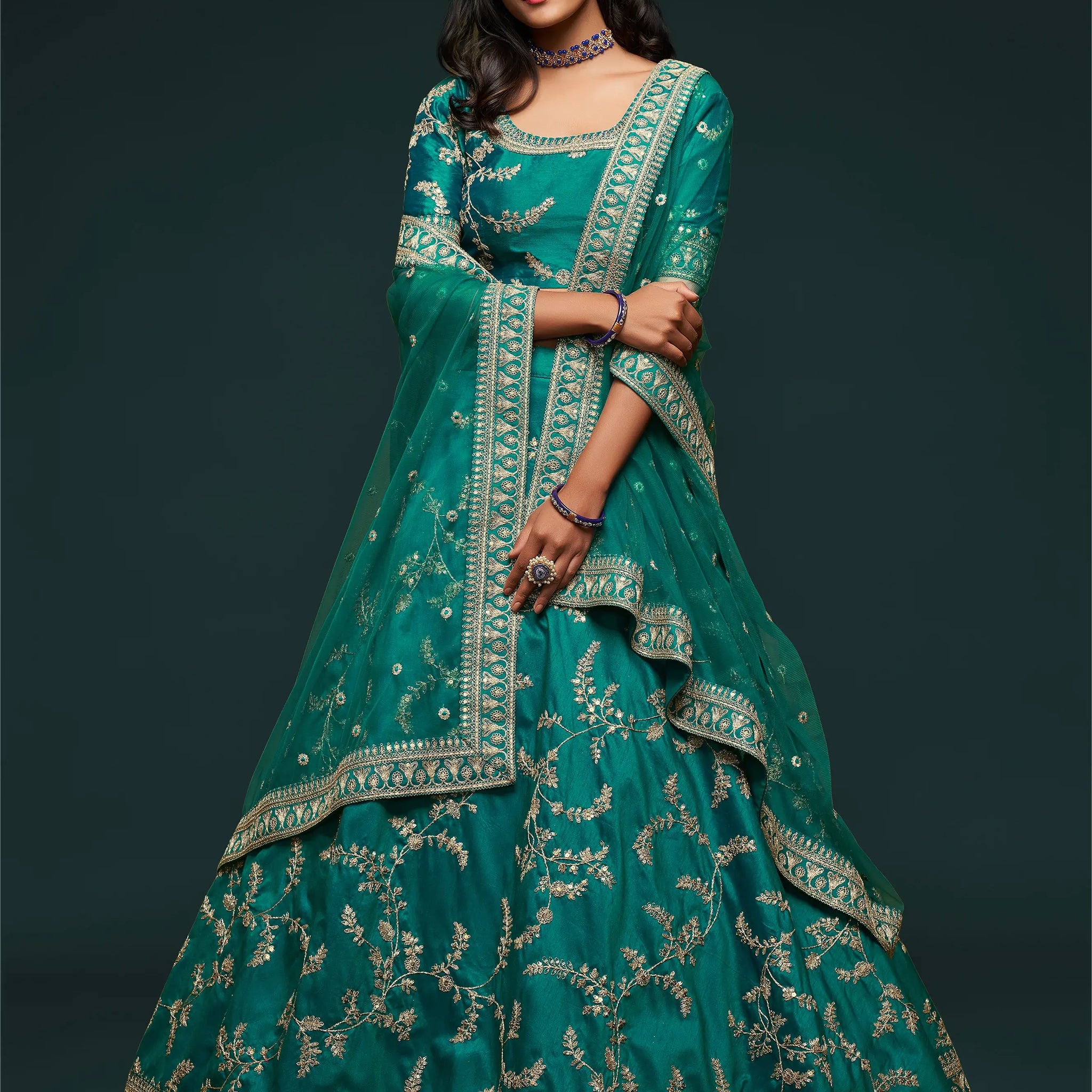 Greatest Green Thread Embroidery Art Silk Wedding Lehenga Choli - Zeel Clothing