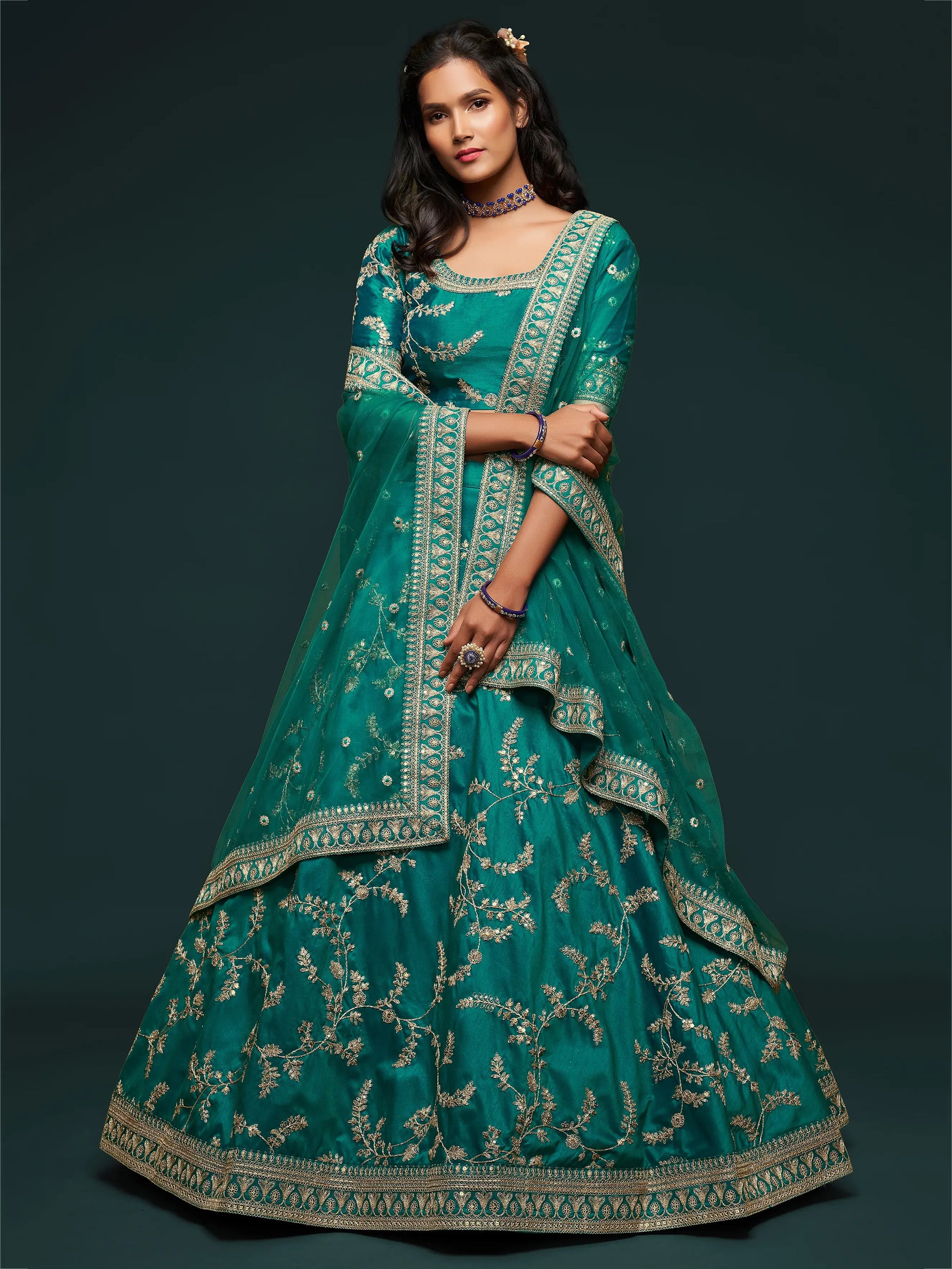 Greatest Green Thread Embroidery Art Silk Wedding Lehenga Choli - Zeel Clothing