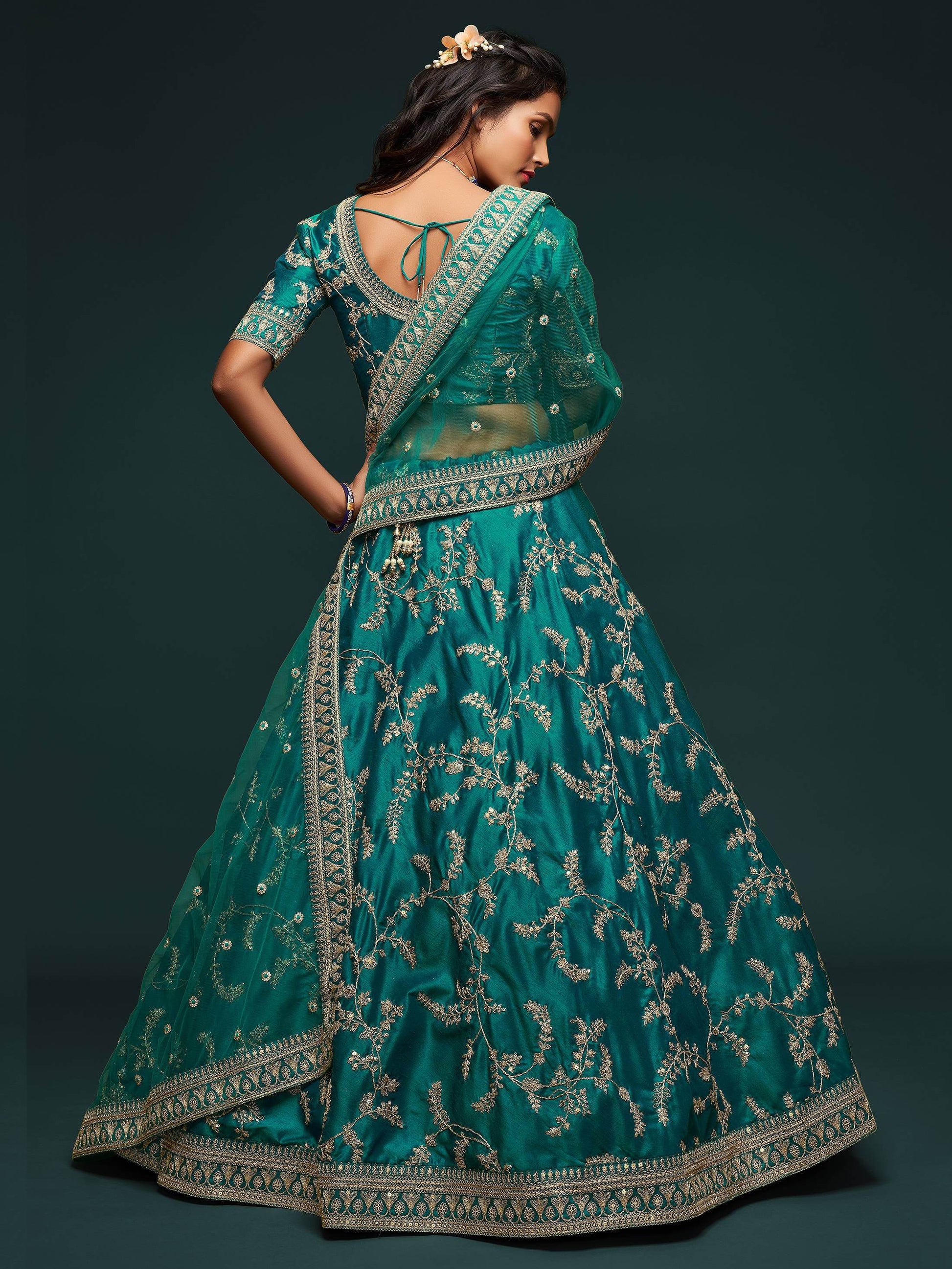 Greatest Green Thread Embroidery Art Silk Wedding Lehenga Choli - Zeel Clothing
