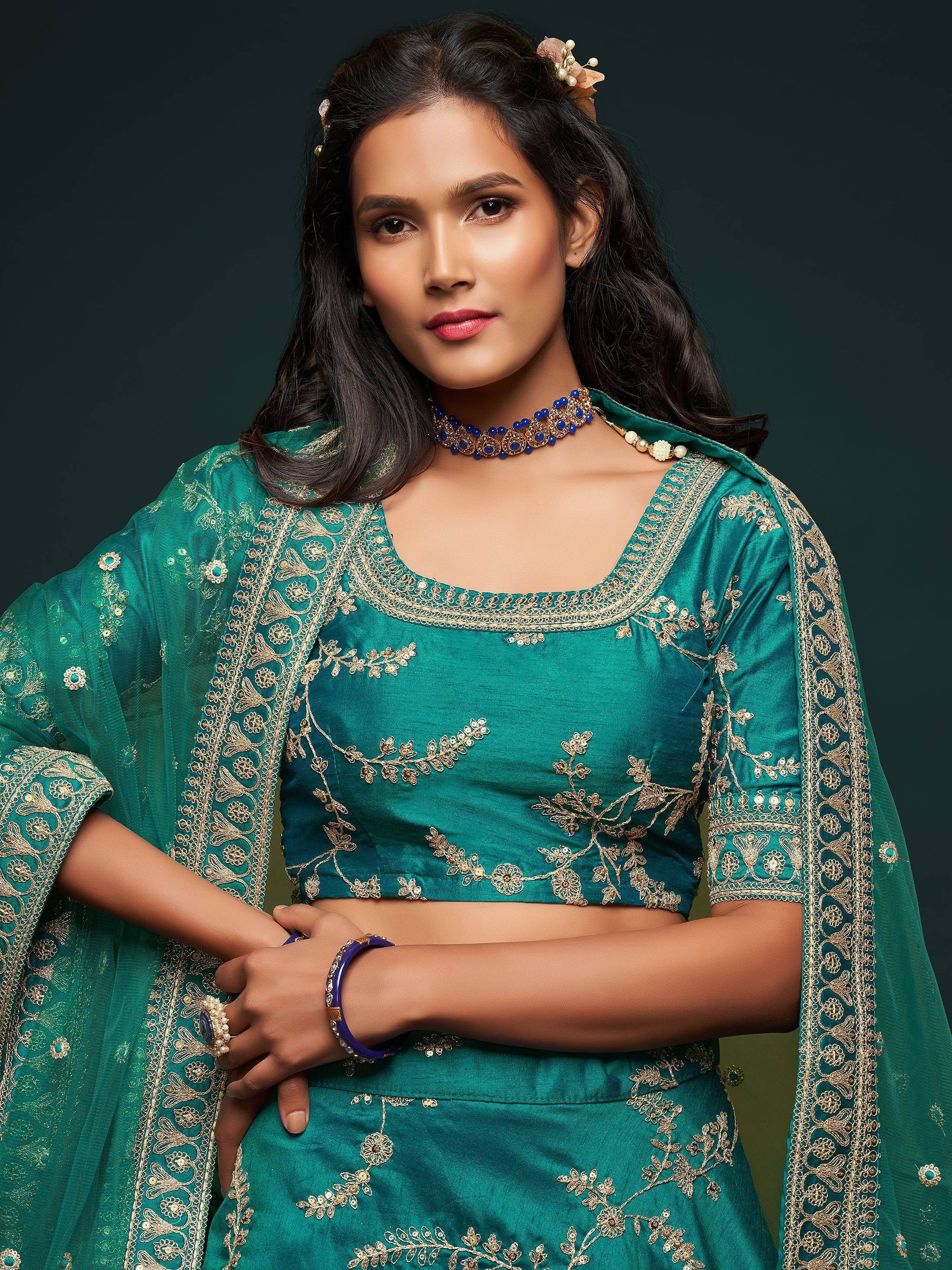 Greatest Green Thread Embroidery Art Silk Wedding Lehenga Choli - Zeel Clothing
